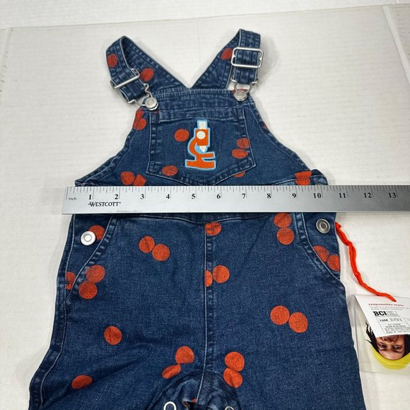 Christian Robinson Boy's Sz 18 Month Microscope Embroidered Overalls Blue Orange - Picture 7 of 16